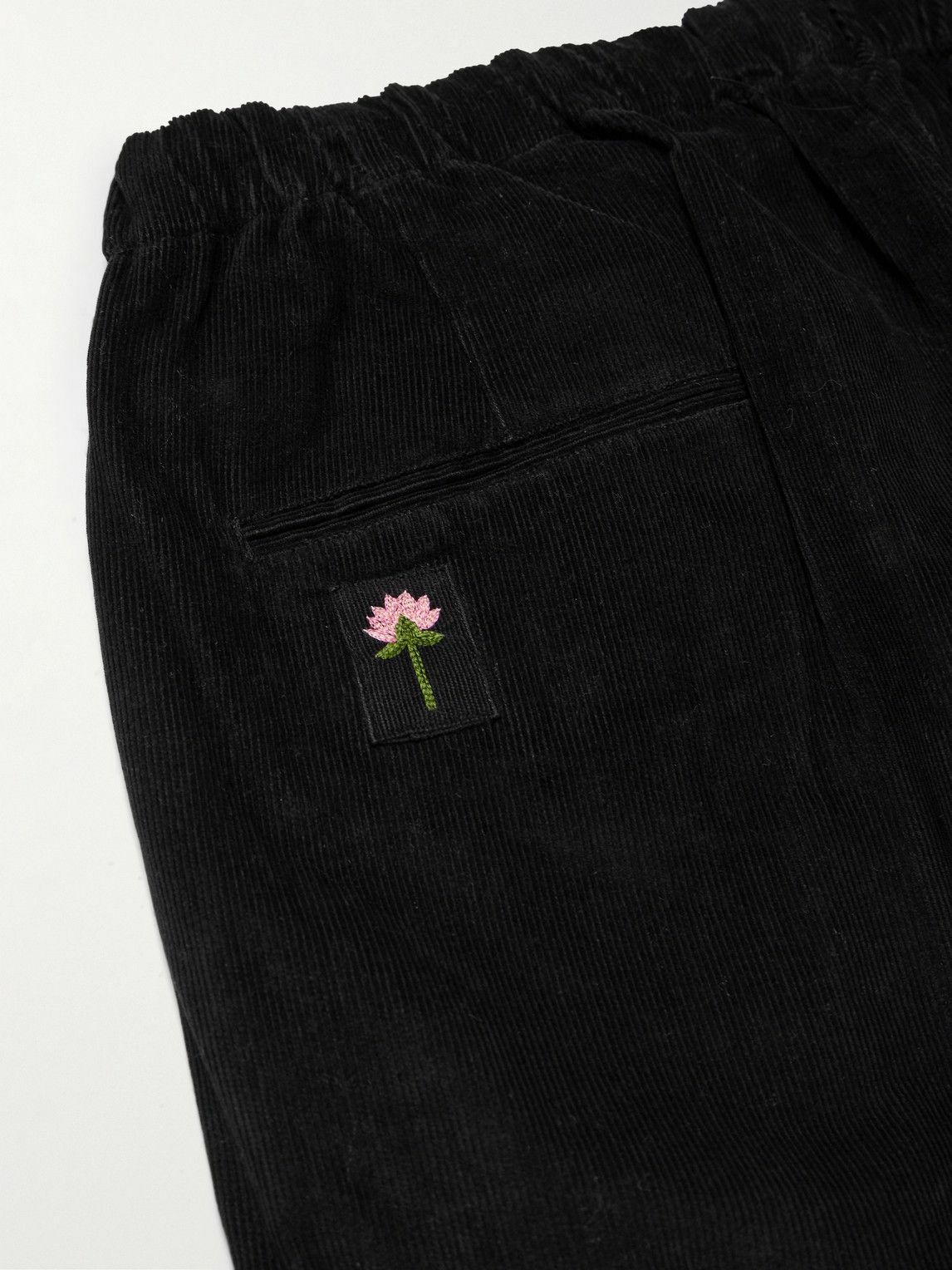 Kardo - Taka Straight-Leg Embroidered Cotton-Corduroy Trousers - Black