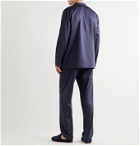 Hanro - Leano Camp-Collar Piped Cotton-Jacquard Pyjama Set - Blue