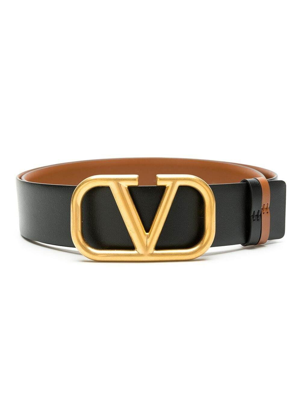 New Valentino Tan/Black Reversible Leather Belt with Gold V Buckle Valentino Garavani VLogo Reversible Leather Belt, 30mm  main image 4
