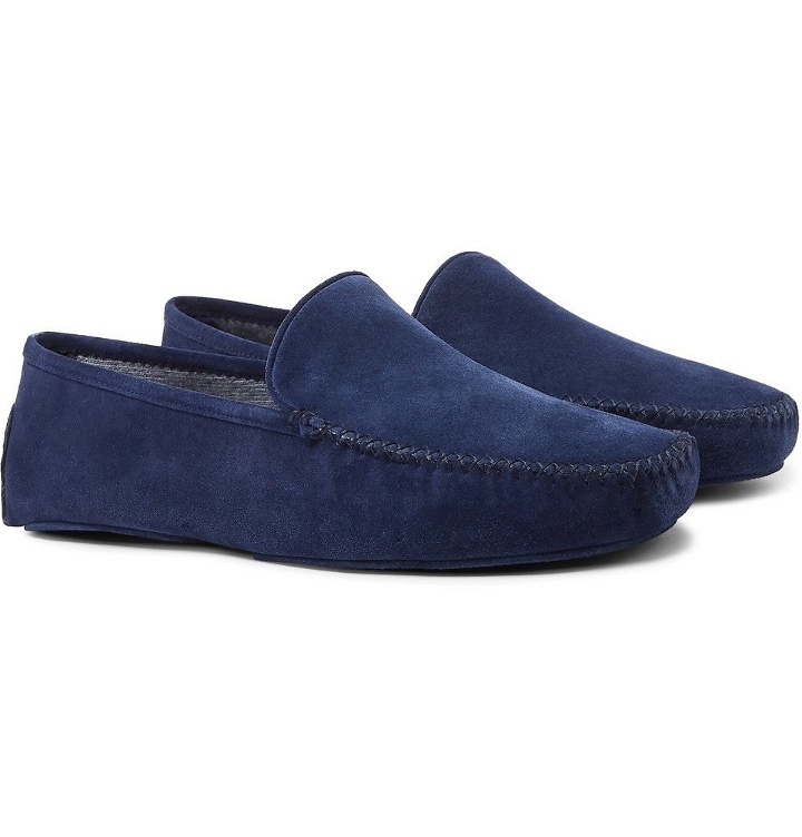 Photo: Thom Sweeney - Cashmere-Lined Suede Slippers - Men - Blue