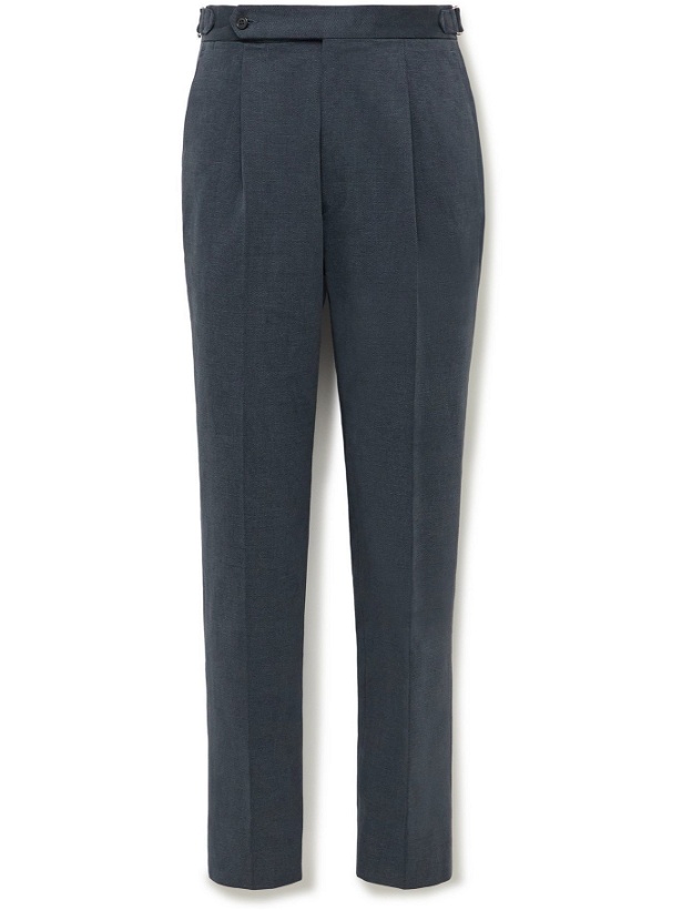 Photo: STÒFFA - Pleated Brushed Cotton-Twill Trousers - Blue