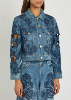 Alice + Olivia Chloe Embroidered Cut-out Denim Jacket Blue