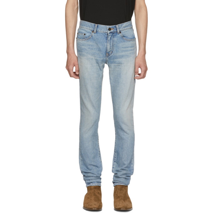 Photo: Saint Laurent Blue Worn Low-Rise Skinny Jeans