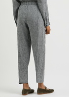 Eileen Fisher Checked Tapered Linen Trousers Black/White