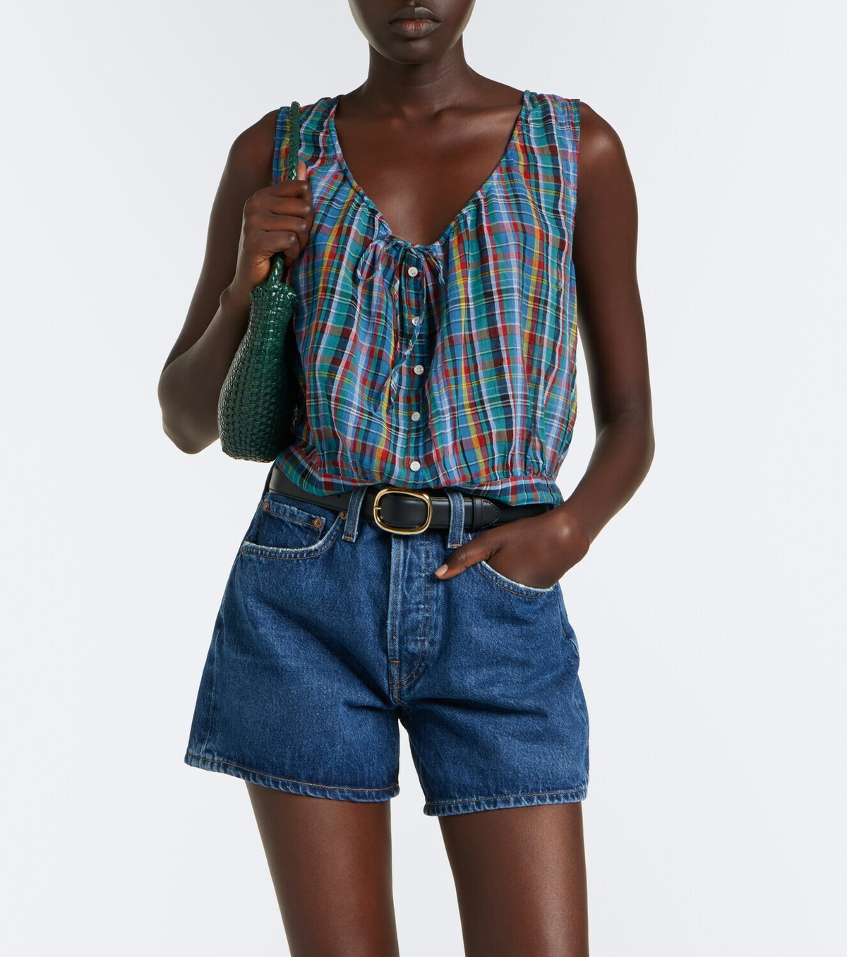 Dôen Theo plaid cotton crop top