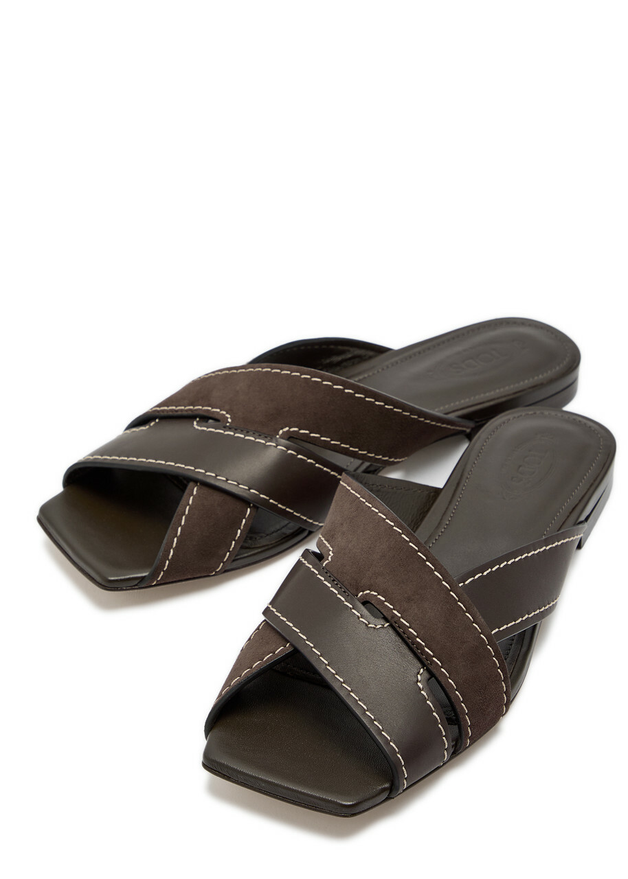 Tods Square-toe Suede and Leather Sandals Black