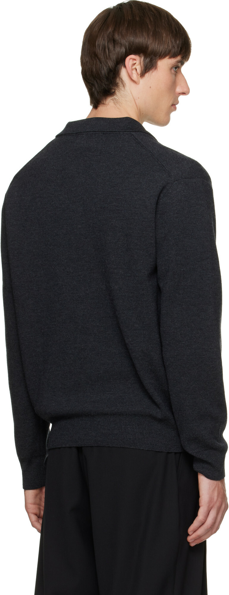 Solid Homme Gray Spread Collar Wool Polo