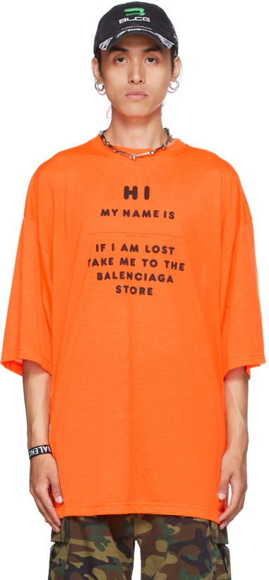 Photo: Balenciaga Orange 'Hi My Name Is' T-Shirt