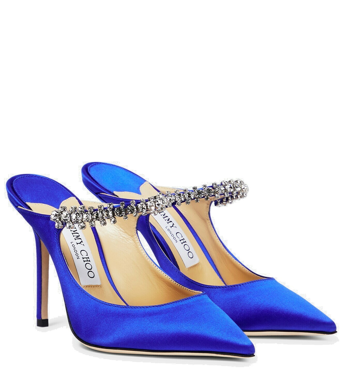 【JIMMY CHOO】Bing 65 - Satin - Ultraviolet★関税送料込み Bing 65 | Cassis Satin Mules with Crystal Strap | JIMMY CHOO