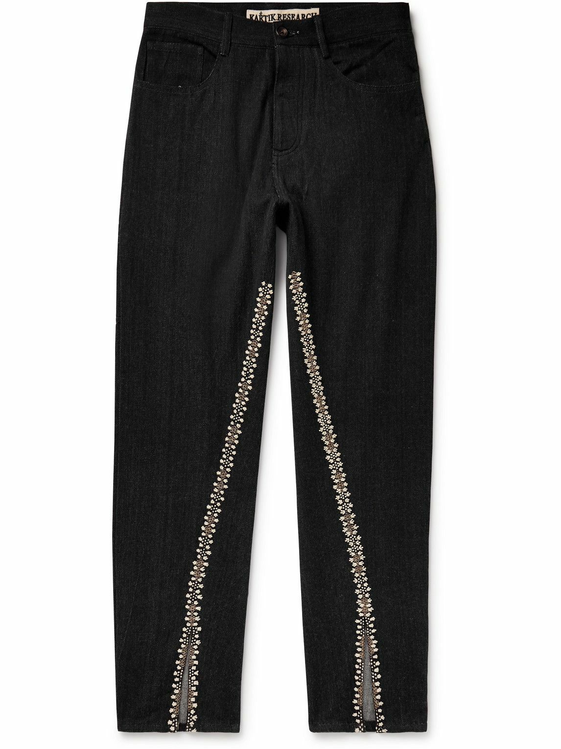 Kartik Research - Straight-Leg Embellished Embroidered Jeans - Black