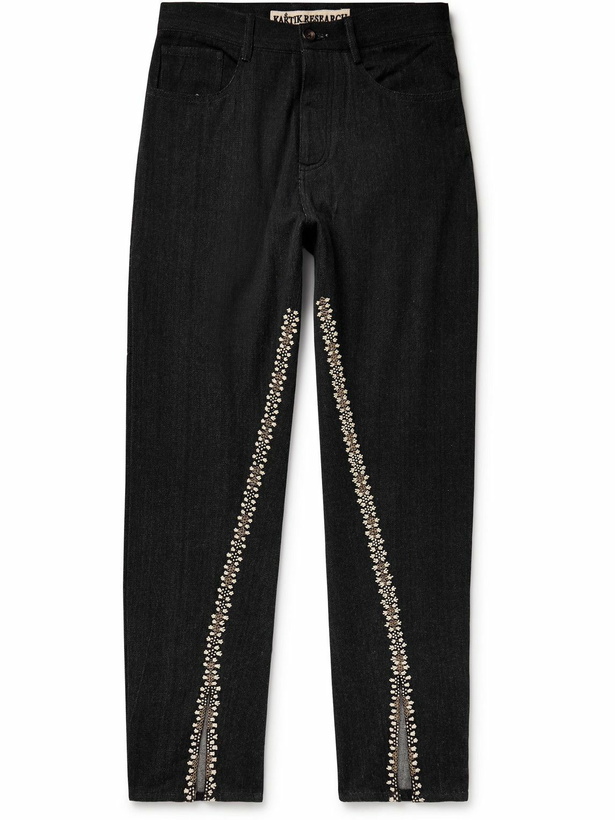 Photo: Kartik Research - Straight-Leg Embellished Embroidered Jeans - Black