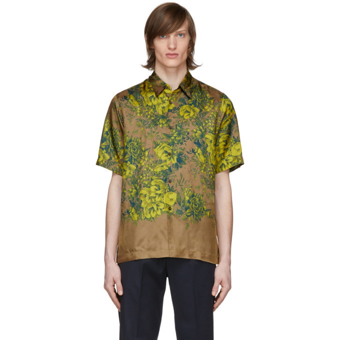 Photo: Dries Van Noten Tan Floral Short Sleeve Shirt