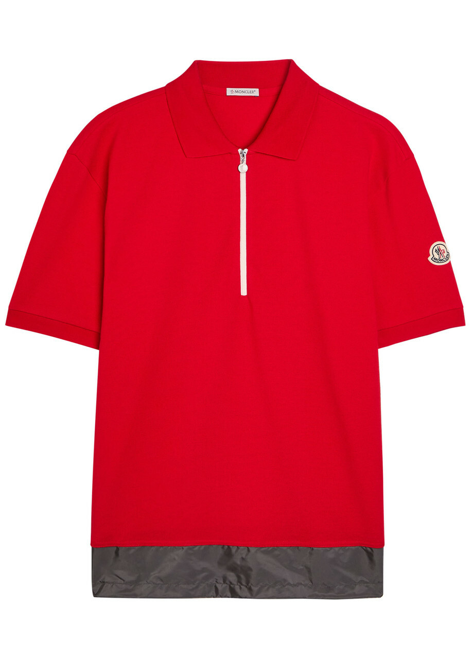 Moncler Logo-appliquéd Piqué Cotton Polo Shirt Red