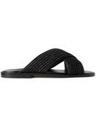 Manolo Blahnik - Otawi Woven Raffia and Leather Sandals - Black