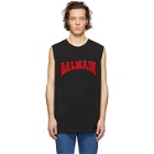 Balmain Black Cotton Logo Sleeveless T-Shirt