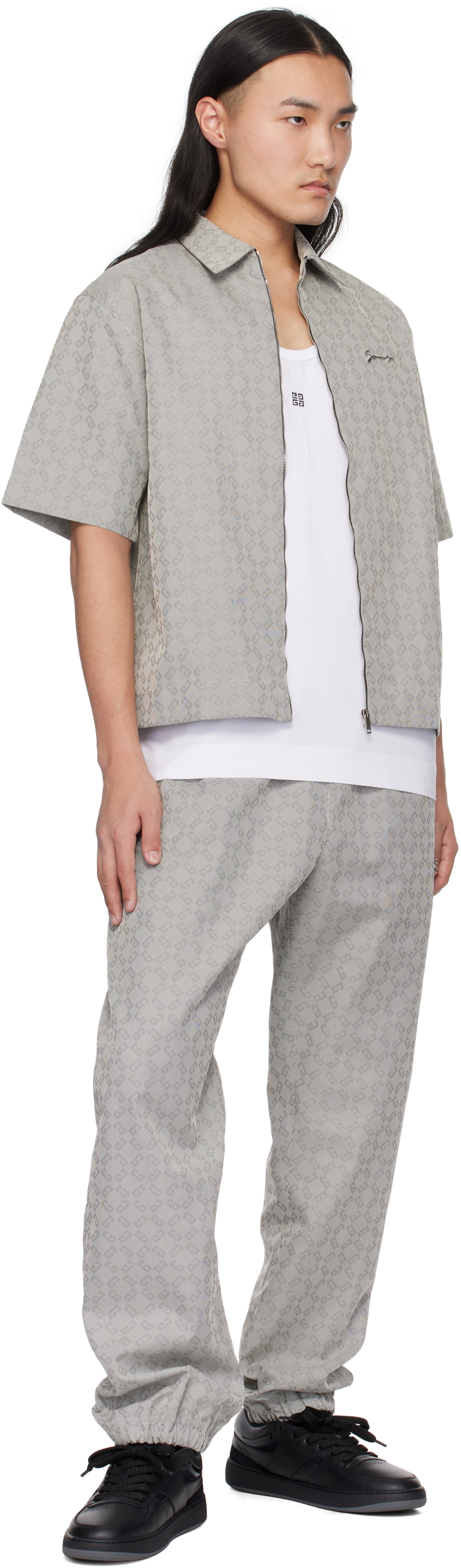 Givenchy Gray Monogram 72 Jacquard Zipped Shirt Givenchy