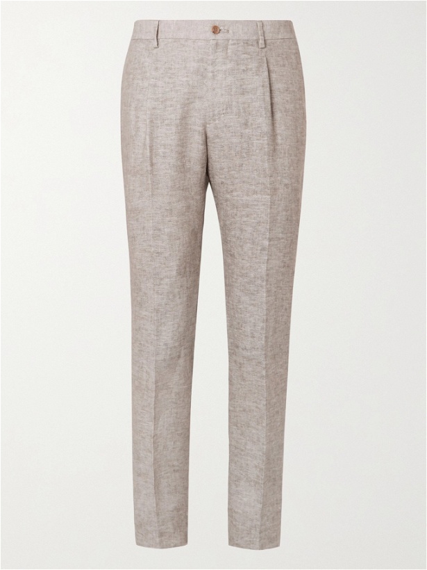 Photo: GIORGIO ARMANI - Mélange Linen Suit Trousers - Gray - IT 46