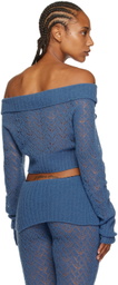 JUNEYEN Blue Hollow Out Cardigan
