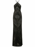 ROBERTO CAVALLI Halter Neck Devoré Viscose Long Dress