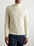 De Petrillo - Slim-Fit Ribbed Merino Wool and Cashmere-Blend Rollneck Sweater - Neutrals