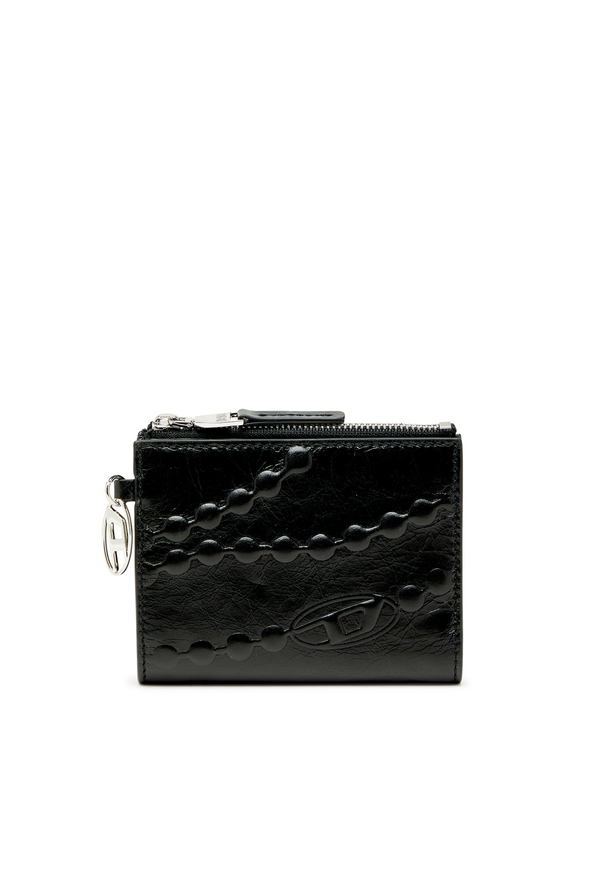 Diesel Leather bi-fold wallet with embossed chain motif - Small Wallets Womens in Black