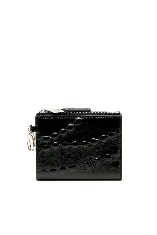 Photo: Diesel Leather bi-fold wallet with embossed chain motif - Small Wallets Womens in Black