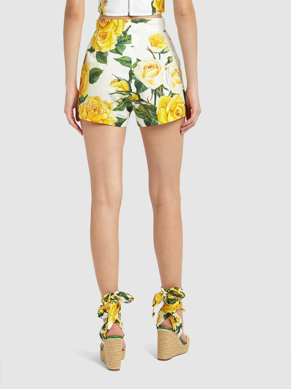 DOLCE & GABBANA - Cotton Poplin Rose Printed Shorts Dolce & Gabbana