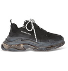 Balenciaga - Triple S Clear Sole Mesh, Nubuck and Leather Sneakers - Men - Black