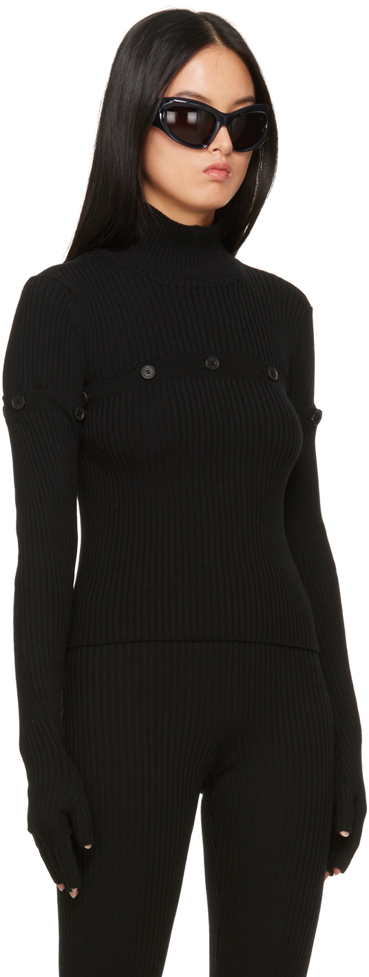 JPG Jean Paul Gaultier タートルネック 長袖 Jean Paul Gaultier Black Button Turtleneck Jean Paul Gaultier