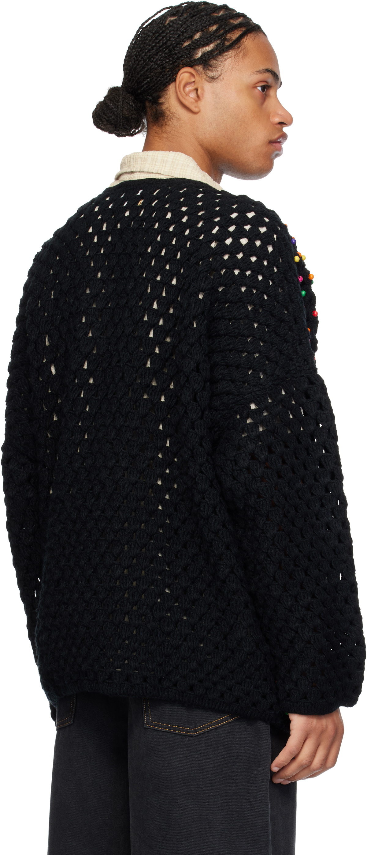 Glass Cypress Black Crocheted Beaded Sweater