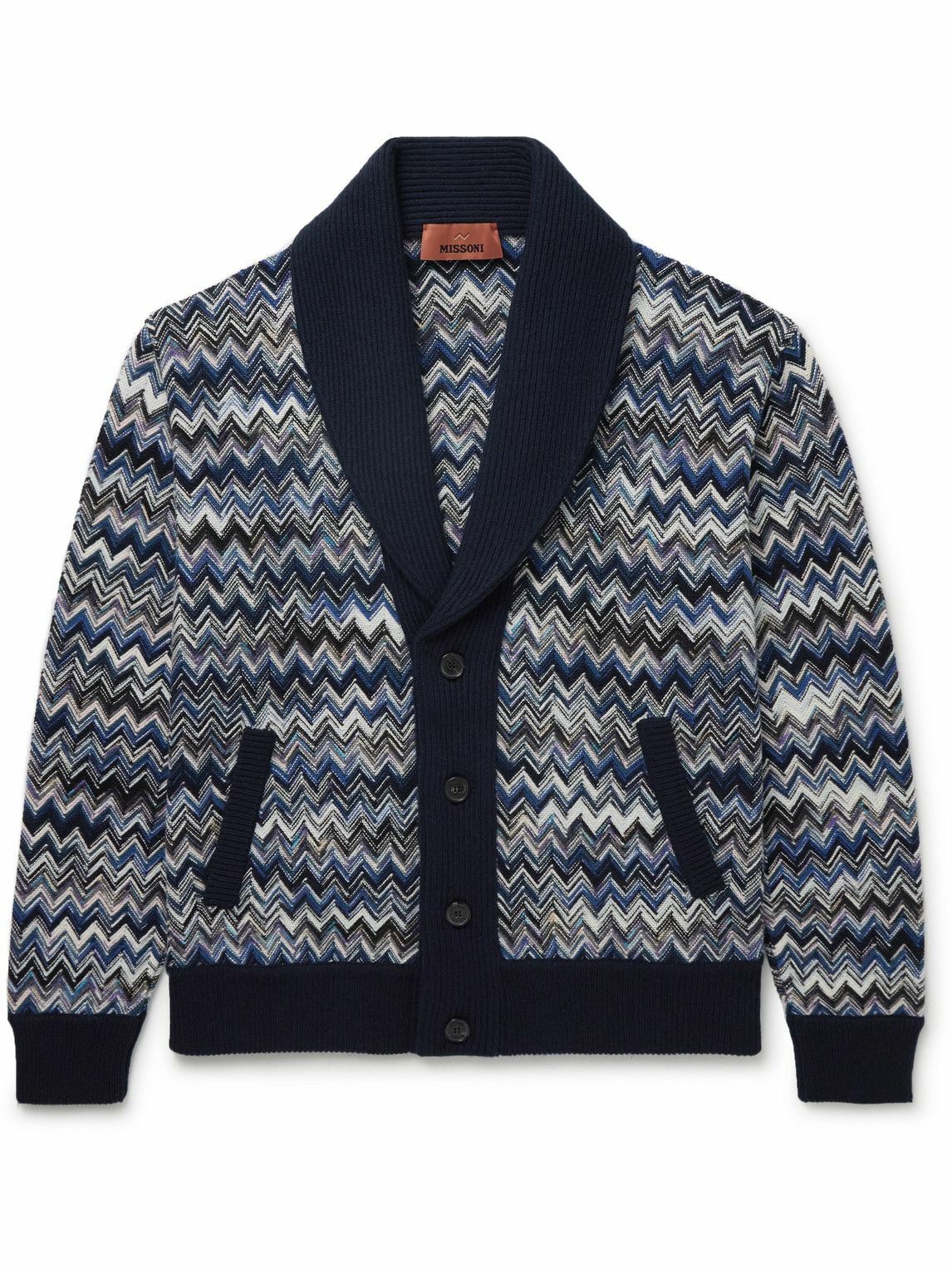 Missoni - Shawl-Collar Space-Dyed Crochet-Knit Wool Cardigan - Blue