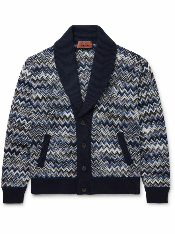 Photo: Missoni - Shawl-Collar Space-Dyed Crochet-Knit Wool Cardigan - Blue