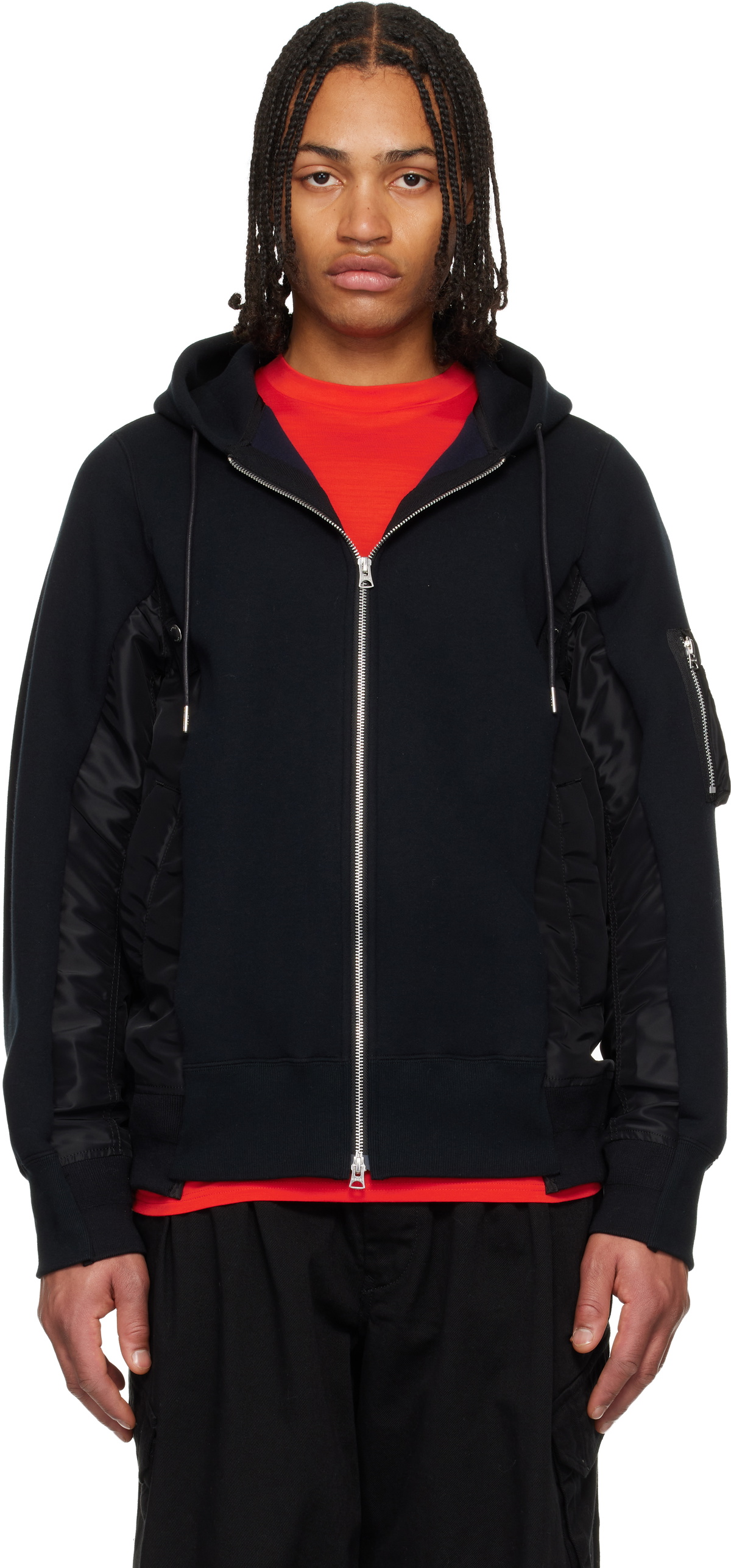 sacai Black Sponge Sweat x Nylon Twill Hoodie Sacai
