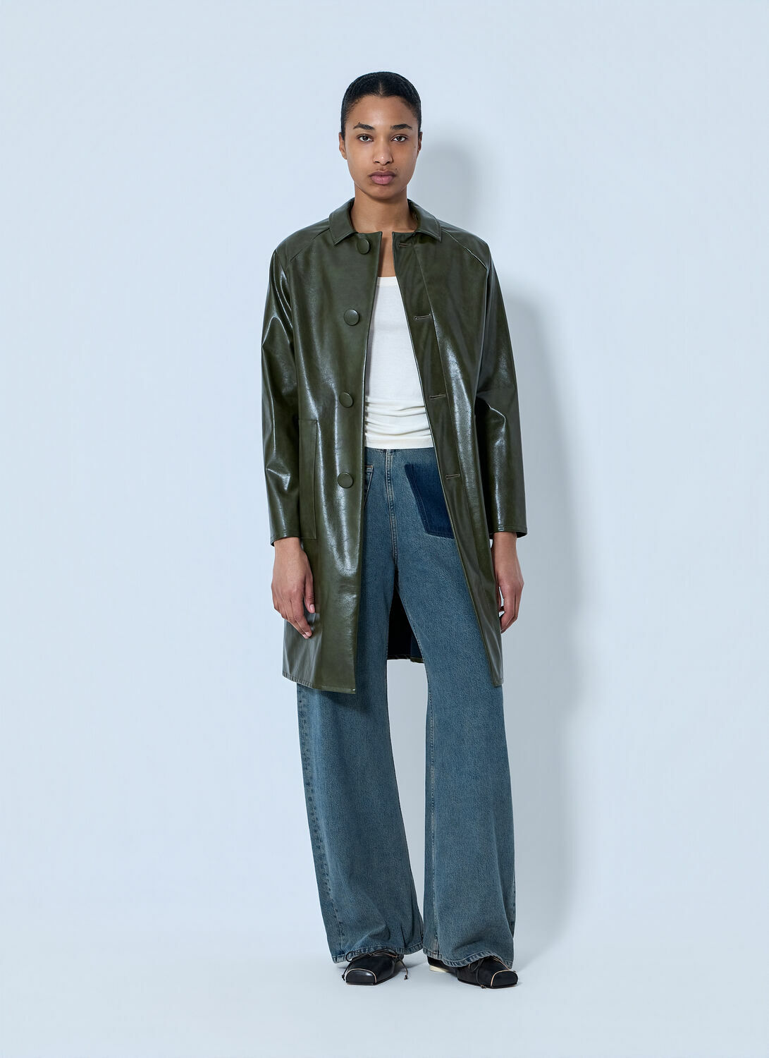 MM6 Maison Margiela Faux-Leather Button-Up Coat