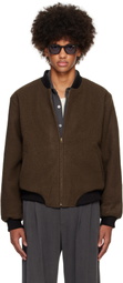 Small Talk Studio Brown Wool Fleece Reversible Bomber Jacket
