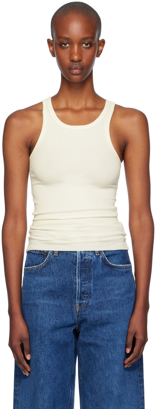 ÉTERNE Off-White High Neck Fitted Tank Top