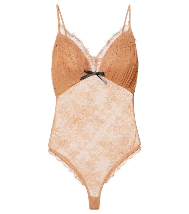 Photo: Self-Portrait Embroidered lace-trimmed mesh bodysuit