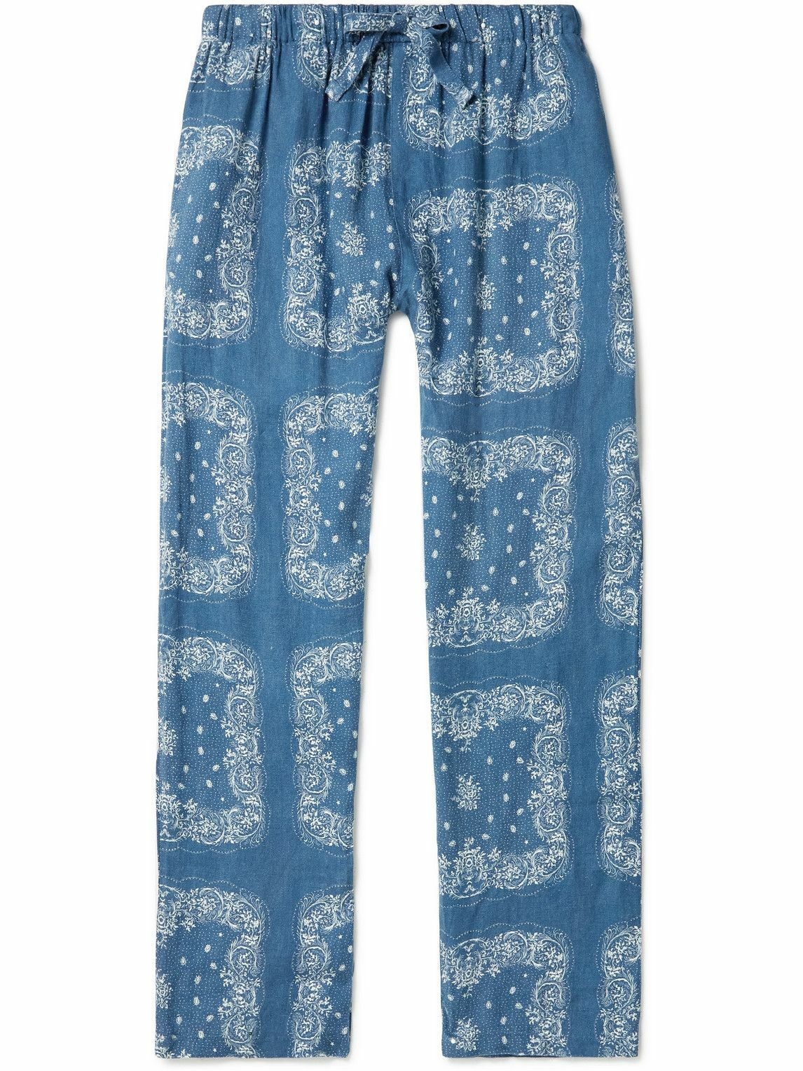 Photo: Desmond & Dempsey - Tapered Printed Linen Pyjama Trousers - Blue