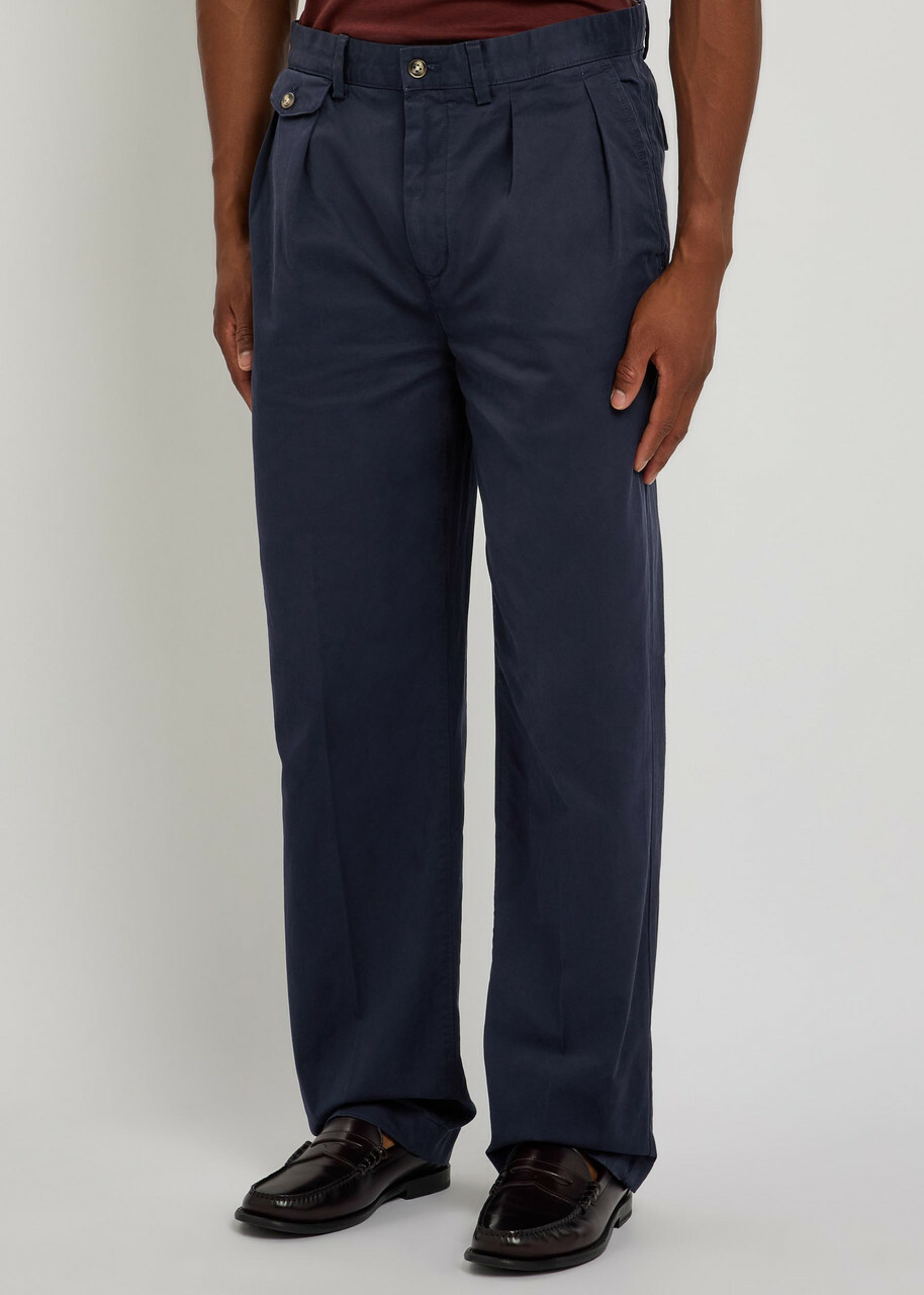 Gant Pleated Cotton-twill Chinos Navy