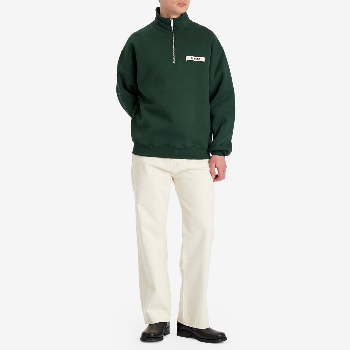 Jacquemus Men's Grosgrain Patch Logo Half Zip Sweatshirt in