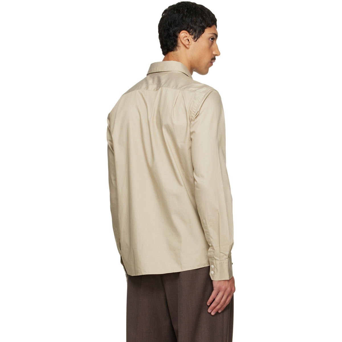 BOSS Beige Spread Collar Casual-Fit Cotton Shirt