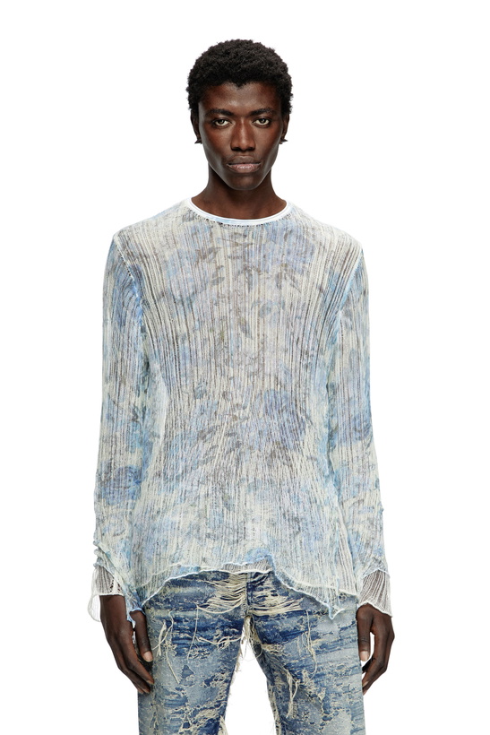 Photo: Diesel Dishevelled knit jumper with floral print - Knitwear - Unisex - Blue