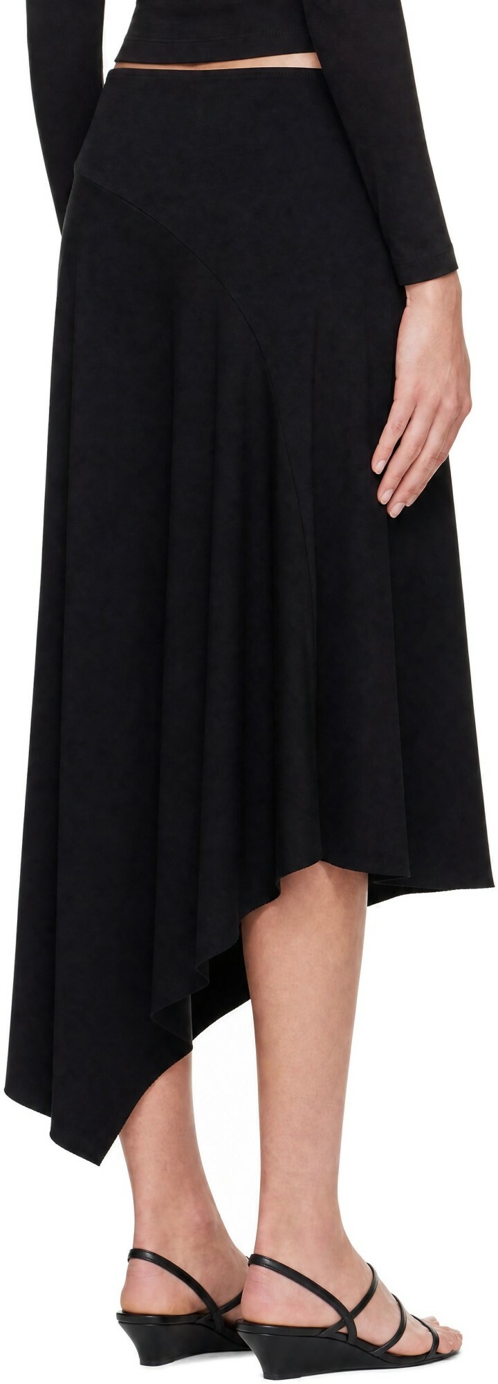 St. Agni Black Asymm Drape Midi Skirt