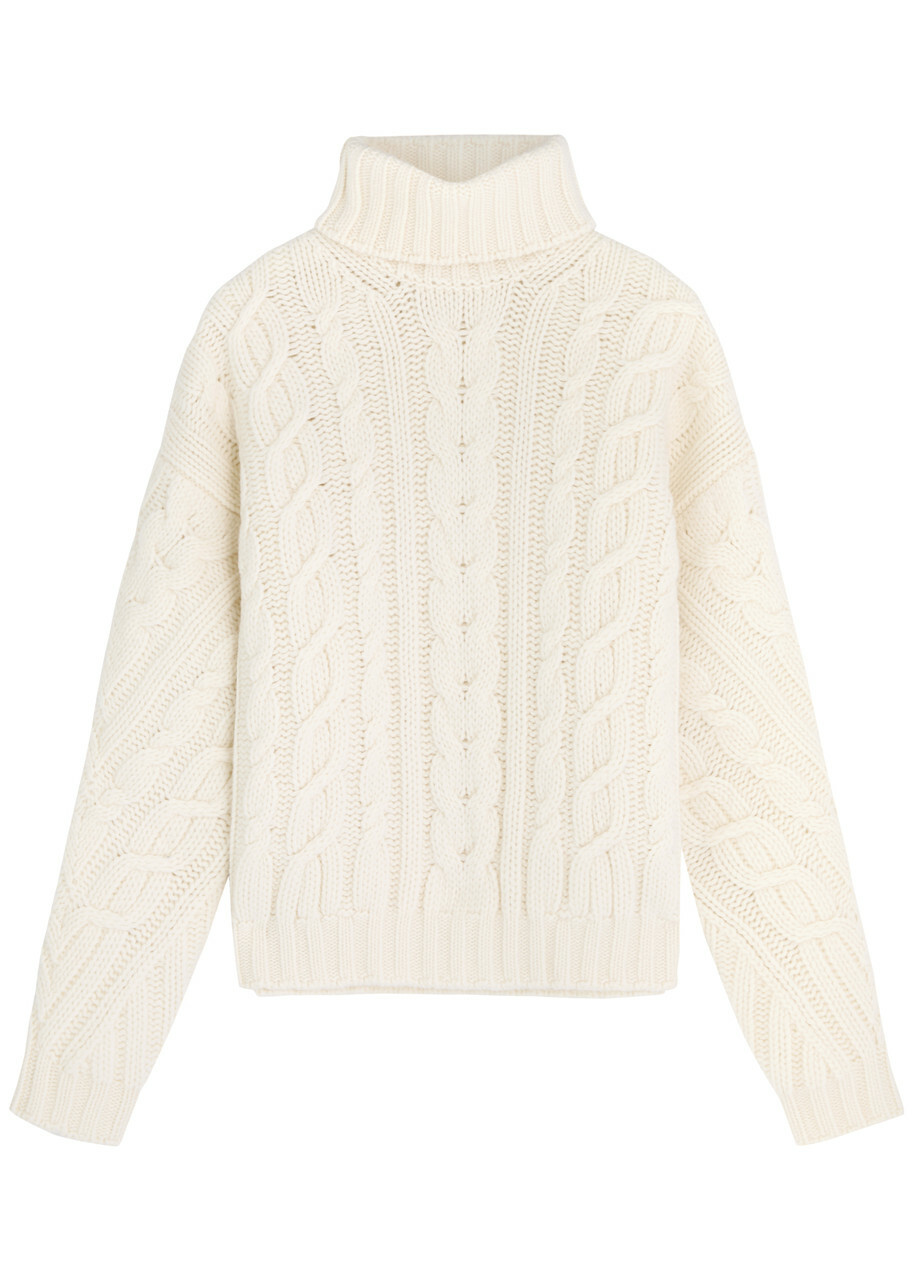 Herno Roll-neck Cable-knit Wool Jumper Cream