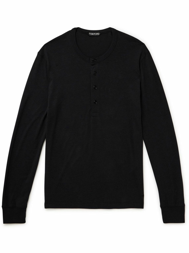 Photo: TOM FORD - Slim-Fit Lyocell and Cotton-Blend Jersey Henley T-Shirt - Black