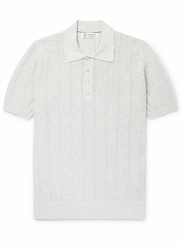Photo: Brunello Cucinelli - Slim-Fit Ribbed Cotton Polo Shirt - Gray