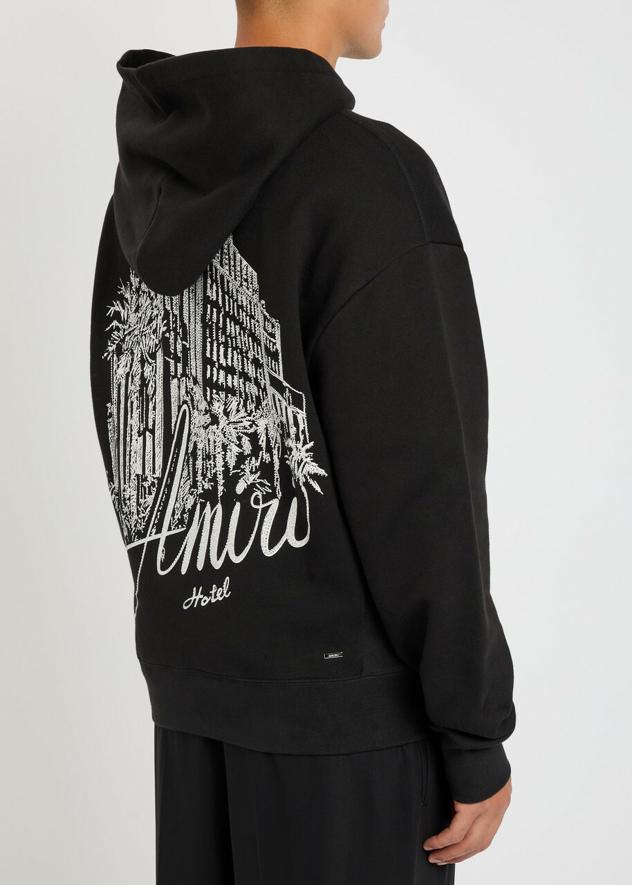 Amiri Hotel Crystal-embellished Hooded Cotton Sweatshirt Black