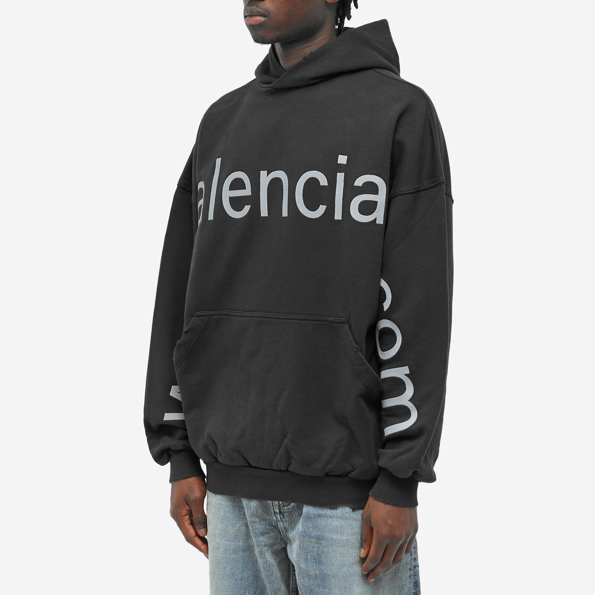 Balenciaga Men's Dot Com Popover Hoodie in Washed Black/Grey