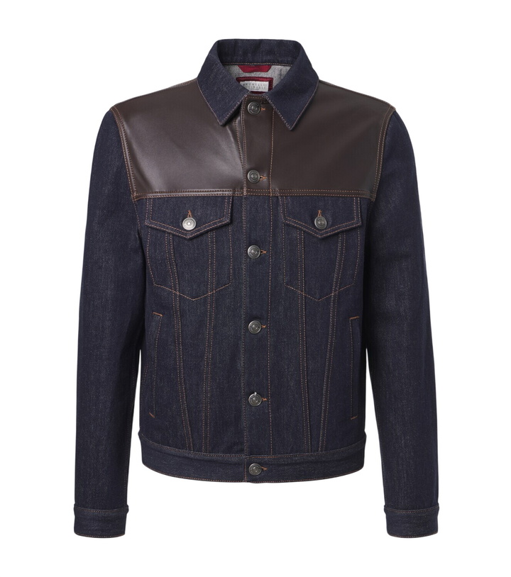 Photo: Brunello Cucinelli Leather-paneled denim jacket