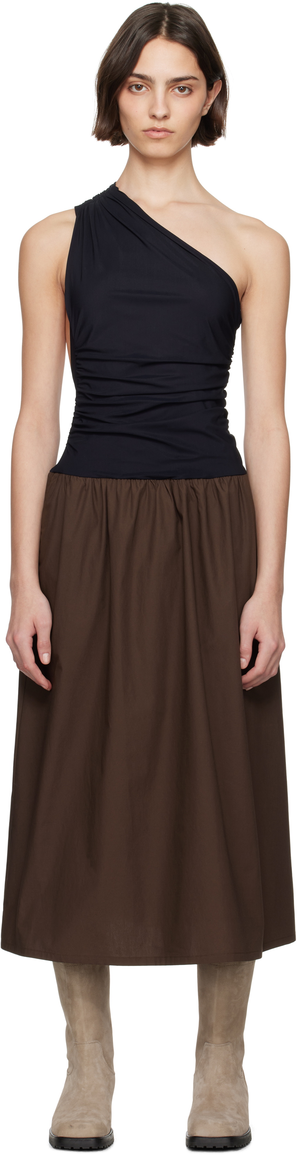 SC103 Black & Brown Balance Midi Dress